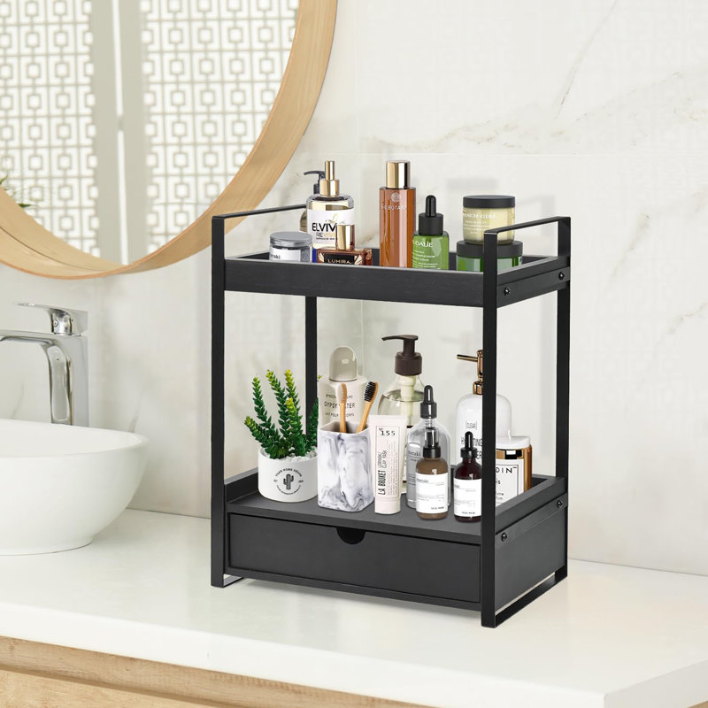 Organisateur de salle de bain à 2 niveaux, Noir, noir, noir, noir