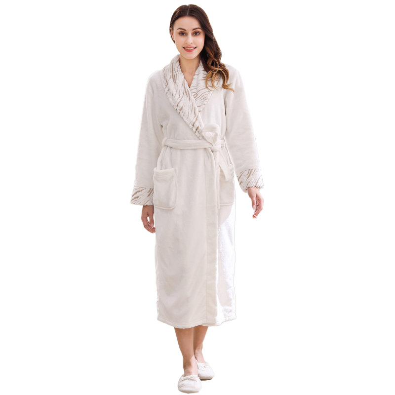 Alwyn Home Longue robe de chambre en molleton chaud et doux pour femme, M, Crème