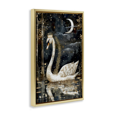 Regal Swan Moonlight Framed Floater Canvas by The Dutch Lady