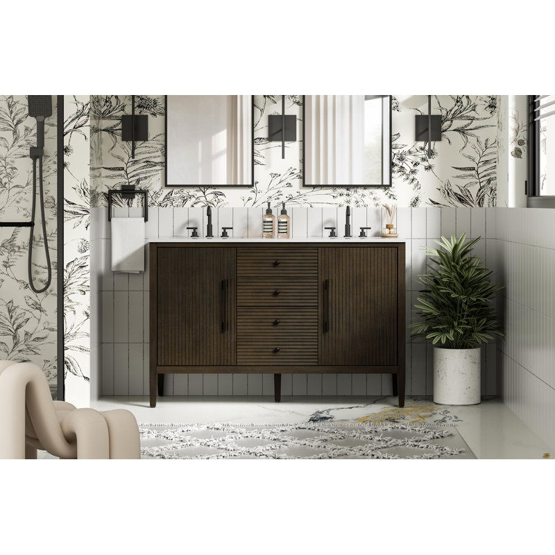 54 inch Double Bathroom Vanity, Chocolate Oak