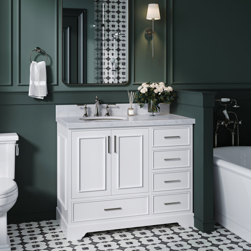 Ensemble de meuble-lavabo simple 43 po avec plateau Abshire, Blanc
