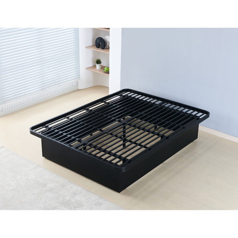 Grand lit moderne en métal, hauteur de 16 pouces, stable pour cadre de lit confortable, noir, chic