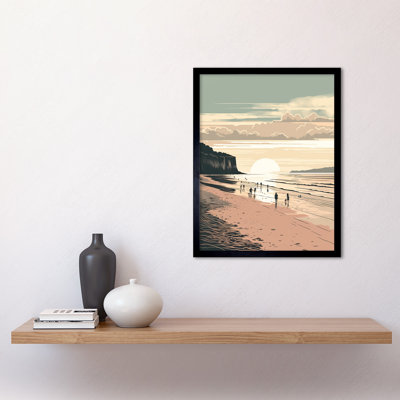 Crouch Dog Walks On The Beach Sunset Coastal Landscape - Single Picture Frame Print