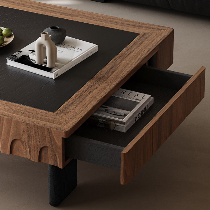 Ensemble de tables basses carrées en MDF noir et blanc avec pierre