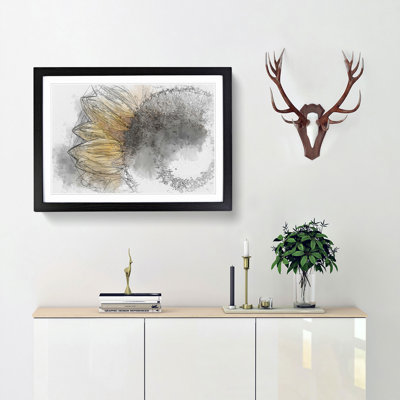 Yellow Sunflower Rising in Abstract - Framed Print