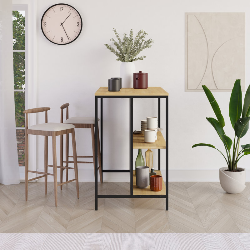 Cuaron Rectangular Bar Cabinet with Open Shelves, Saphire Oak/Silky Black/Saphire Oak