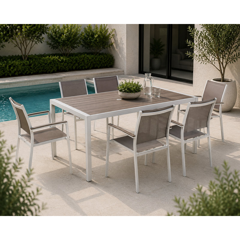 Table de salle à manger Devan, Blanc, Gris