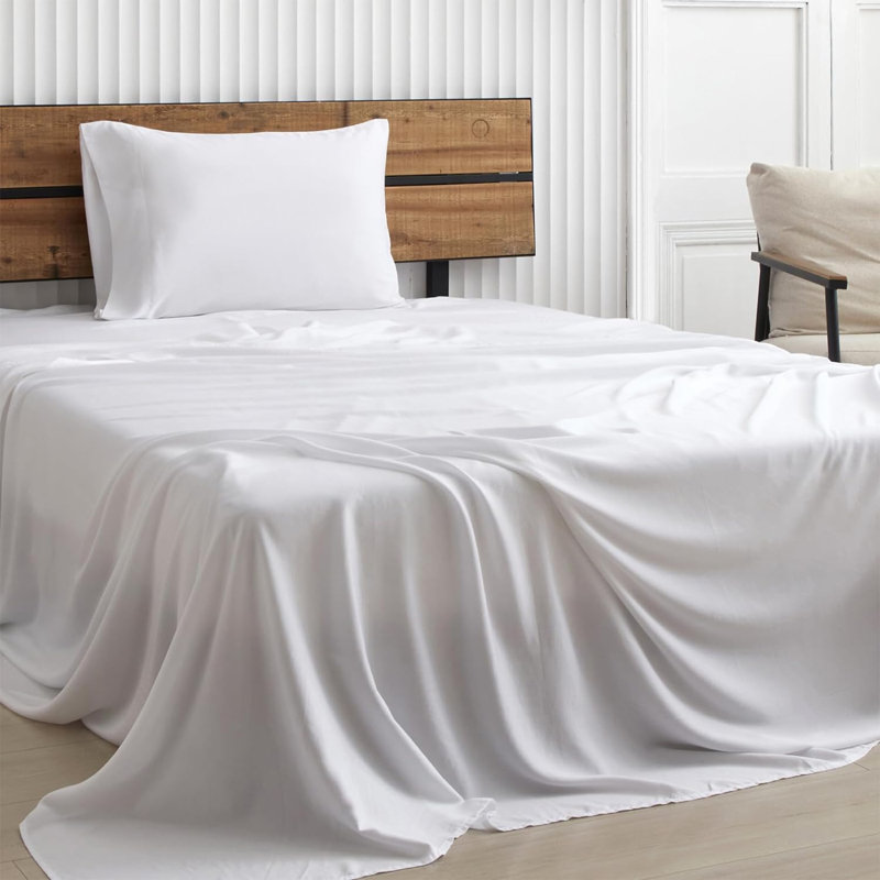 TENCEL Hand Woven Sheet Set, Twin Sheet Set with 1 Pillowcases, White