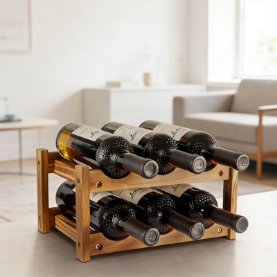 6 Bottle Wood Wine Rack, 2-Tier Space-Saving Wine Storage Organizer For Countertop, Kitchen, Pantry, Bar, And Home Decor