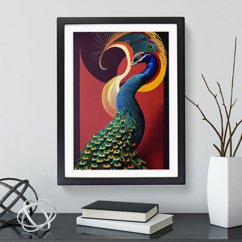 Classy Peacock - Single Picture Frame Print, Black, 64cm H x 46cm W x 2cm D
