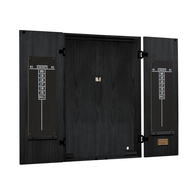 American Heritage Alta Dartboard Cabinet - Handcrafted Walnut Cabinet with Dual Scoring Chalkboards & Dart Storage, Black Ash