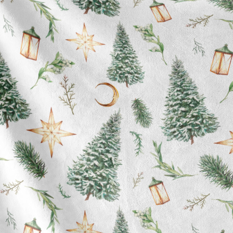 Velvet Plush Christmas Blanket, White/Green
