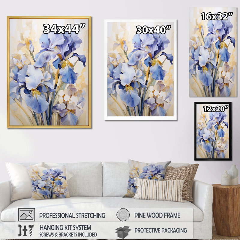 Minimalisme Irises Melody I sur toile, H 32 po x l 16 po x P 1 po, Cadre doré simple