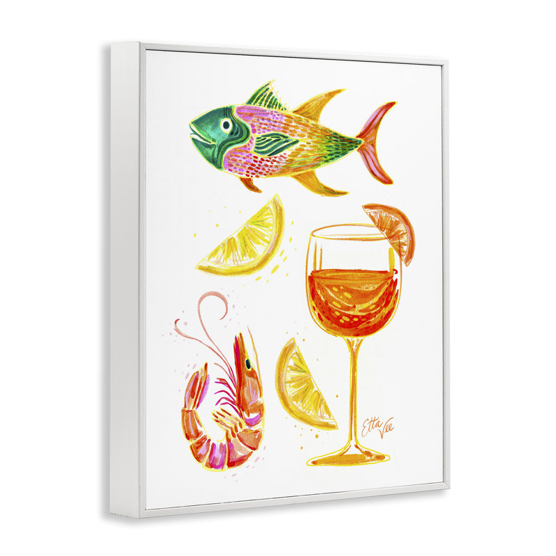 Summer Seafood & Spritz Framed Giclee, design by EttaVee, 30" H x 24" W, Coastal White Framed Giclee