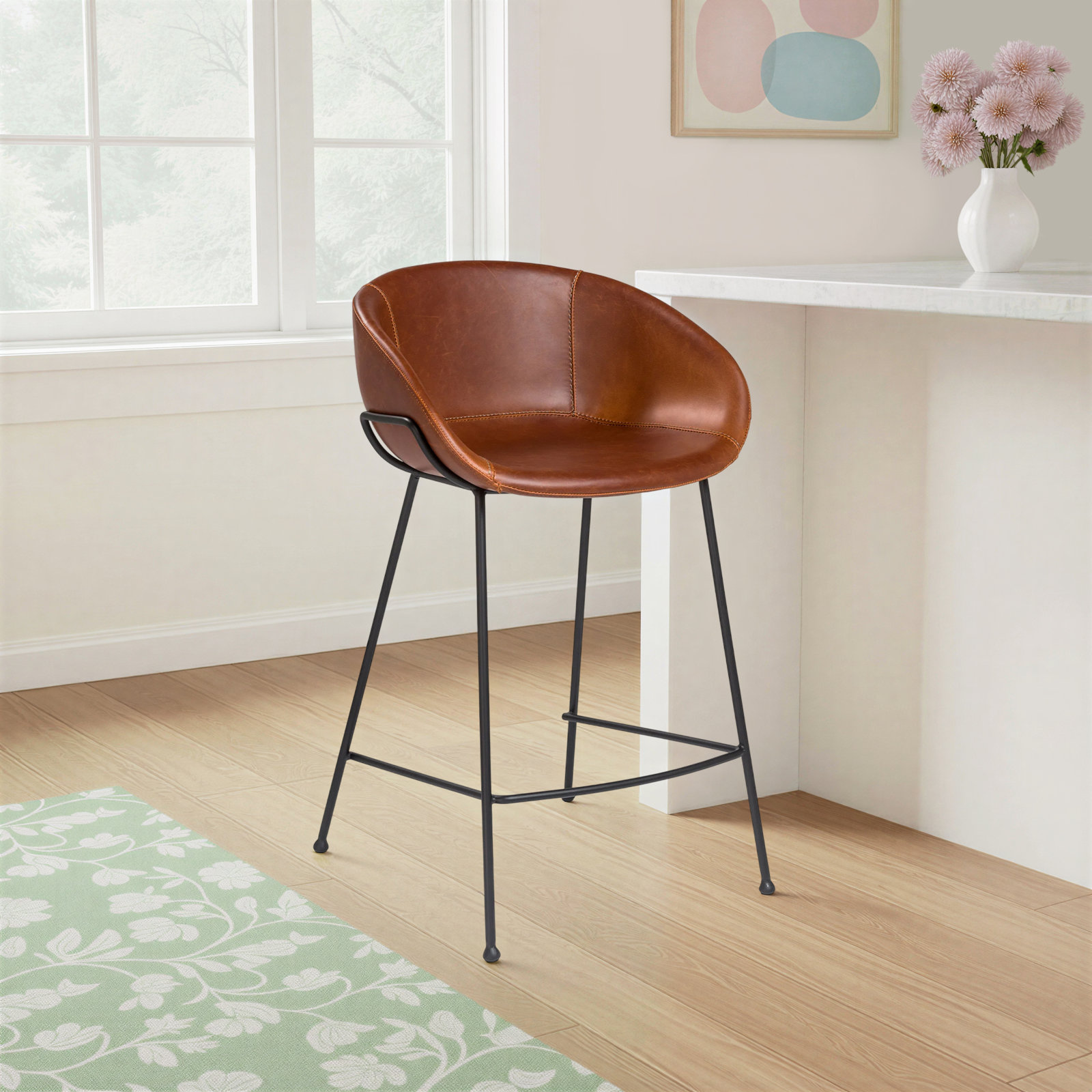 Ardea Bar and Counter Stool, Counter Stool (25.6" Seat Height), Dark Brown Faux Leather