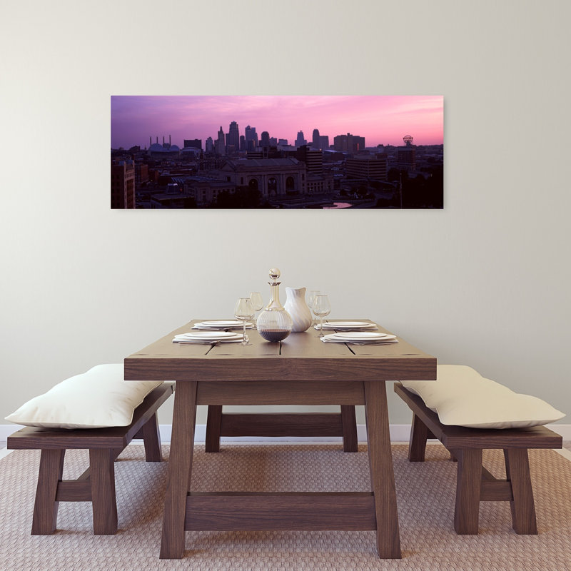 Union Station At Sunset With City Skyline In Background Kansas City Missouri USA by Dan Merkel - Wrapped Canvas Panoramic Print