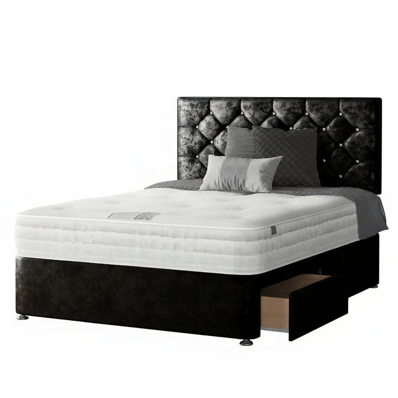 Fall Upholstered Bed, Black, Single (3'), 2 Right Drawers