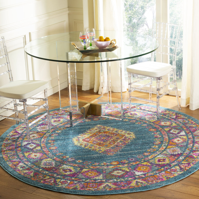 Tapis oriental Felty, Rond 6 pi 7 po, Bleu clair / orange