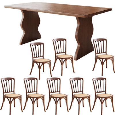 Brown Ash Wood Slab Dining Set