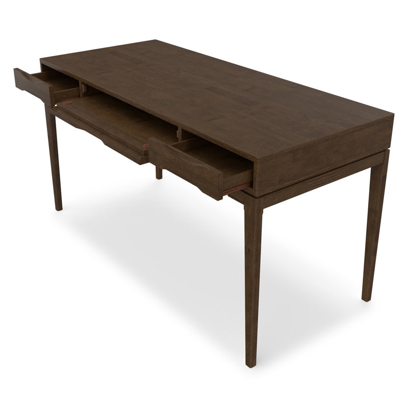 Bureau d'écriture Mid-Century moderne en bois massif 60 po avec 2 tiroirs et plateau à clavier rabattable Harper, Noyer brun