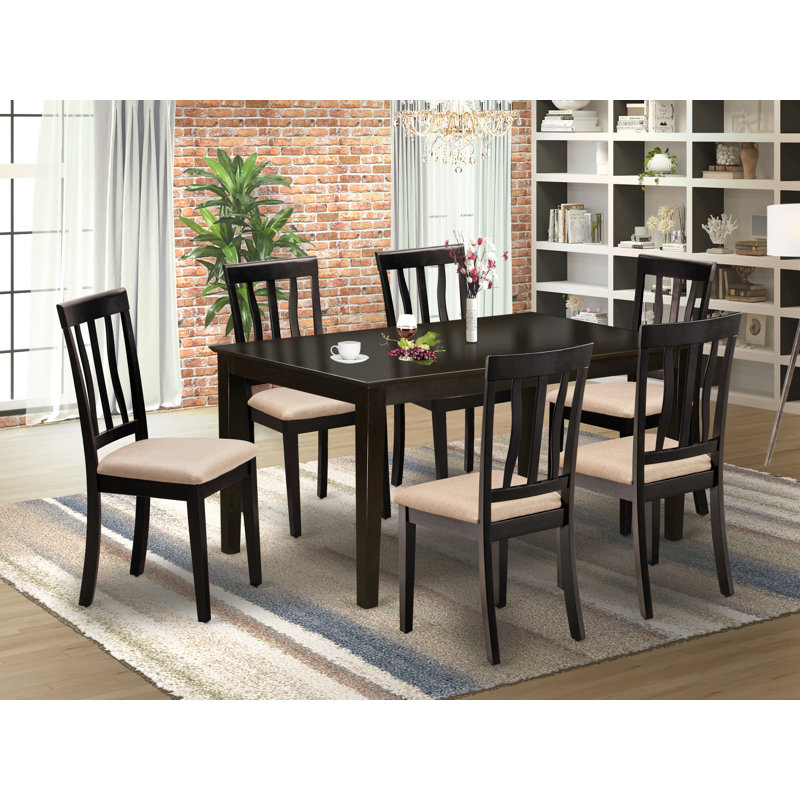 Ensemble de meubles de salle à manger 7 pièces comprenant une table de cuisine rectangulaire et 6 chaises de salle à manger en lin, cappuccino