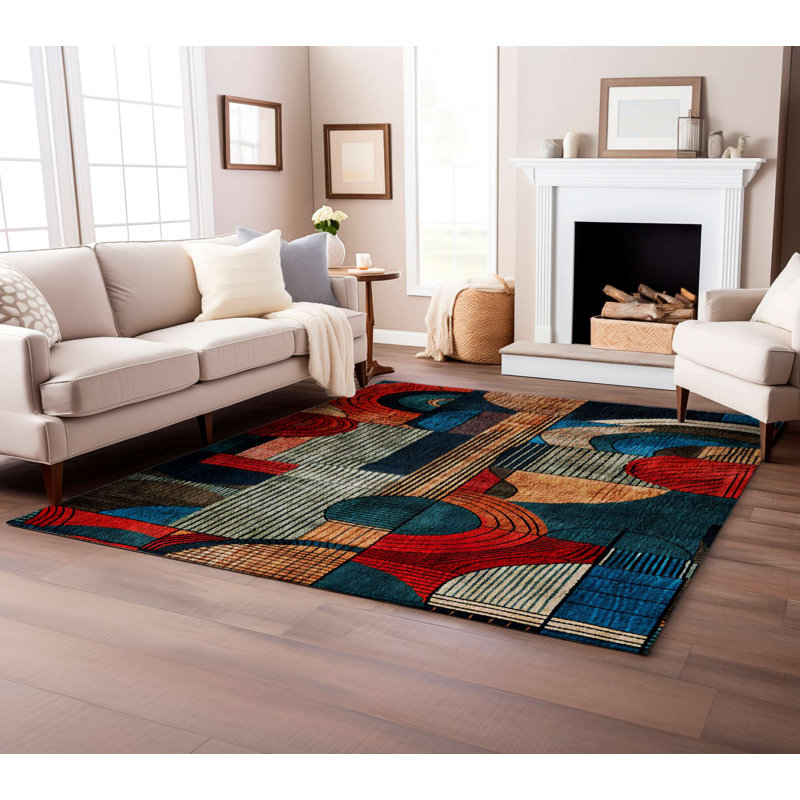 High-Quality Area Rug, 5.9 x 9.2 Feet, 60% Cotton / 40% Polyester | Non-Slip Cotton Underside, Machine Woven, Digital Print, No Pile | Total Thickness: 0.3 inches, Easy to Clean, Perfect for Living Room & Bedroom Decor