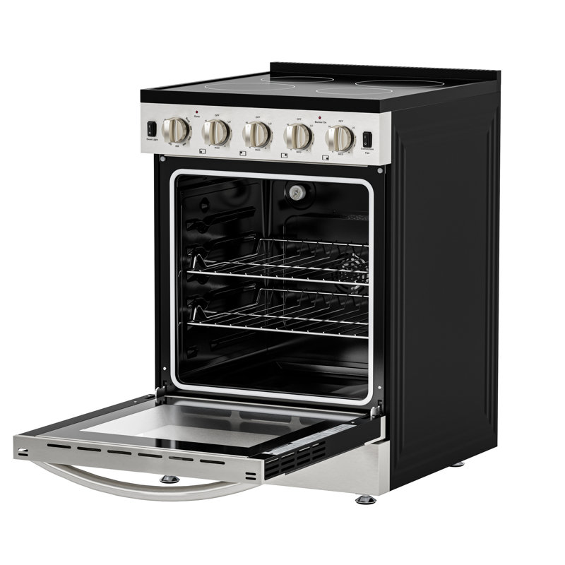 24 in. 4-Burner Electric Glass Top Slide-In Oven Range, 240V in Stainless Steel (KM-SER24-SS)