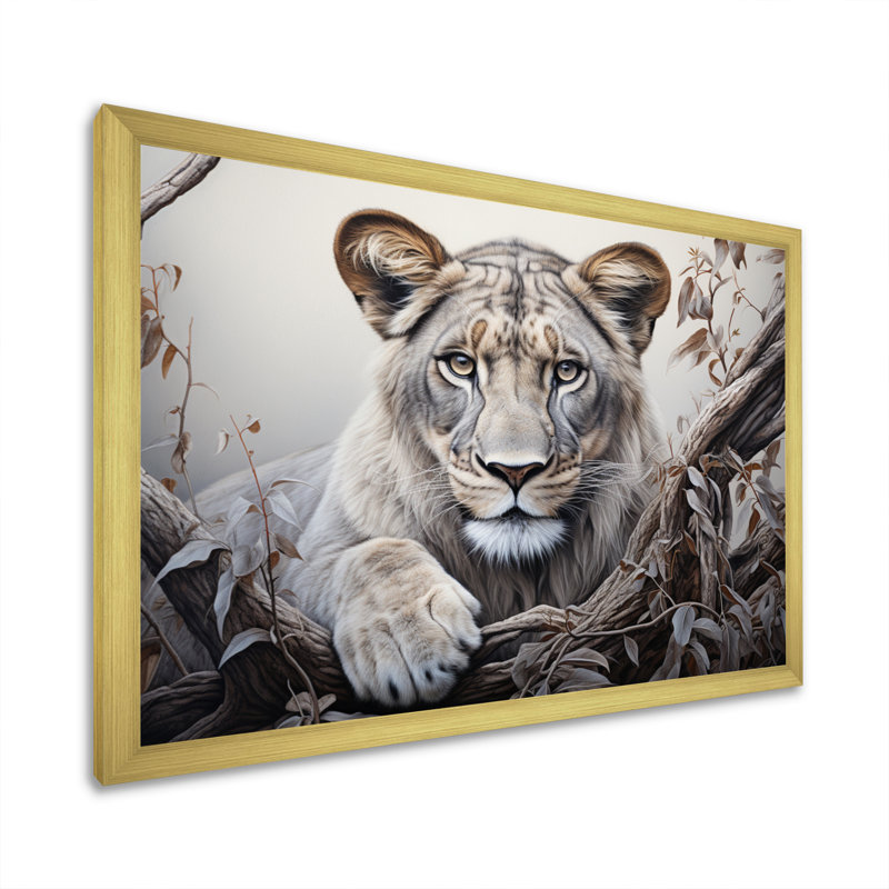 «Afrique Lioness Power II», reproduction sur toile, H 34 po x l 44 po x P 1,5 po, Cadre doré simple