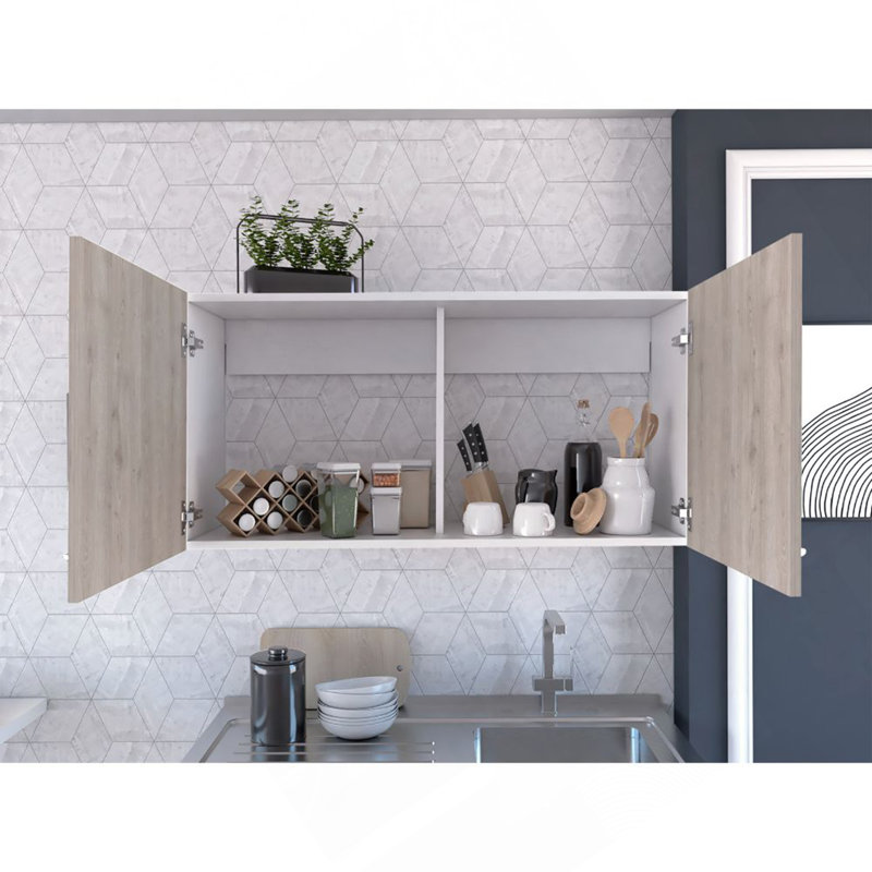 Napoles Wall Cabinet, Two Shelves, Double Door -White / Light Gray, Light Gray