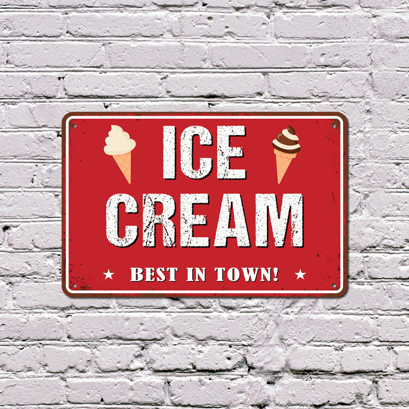 Plaque en aluminium 12 po x 18 po Ice Cream Street, H 12 po x l 18 po x P 0,1 po