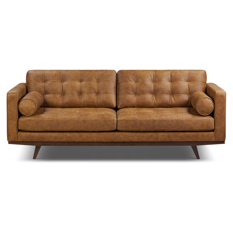 York 89" Full-Grain Genuine Leather Sofa