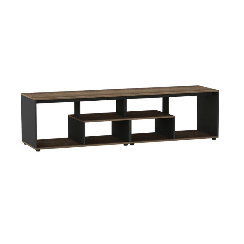 Sester Abstract Large Double Coffee Table With Storage Shelves TV Stand 160cm, Dark Oak/Black