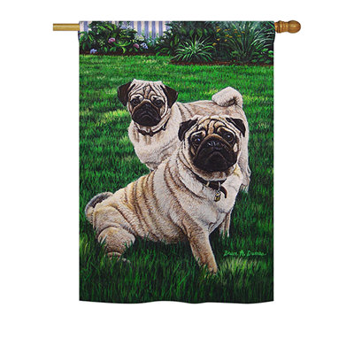 Drapeau de maison en polyester à 2 côtés Penington Pugs Love