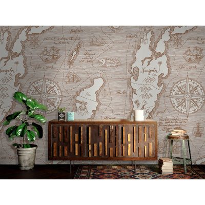 Explorer Travel Map Pattern Removable Wallpaper