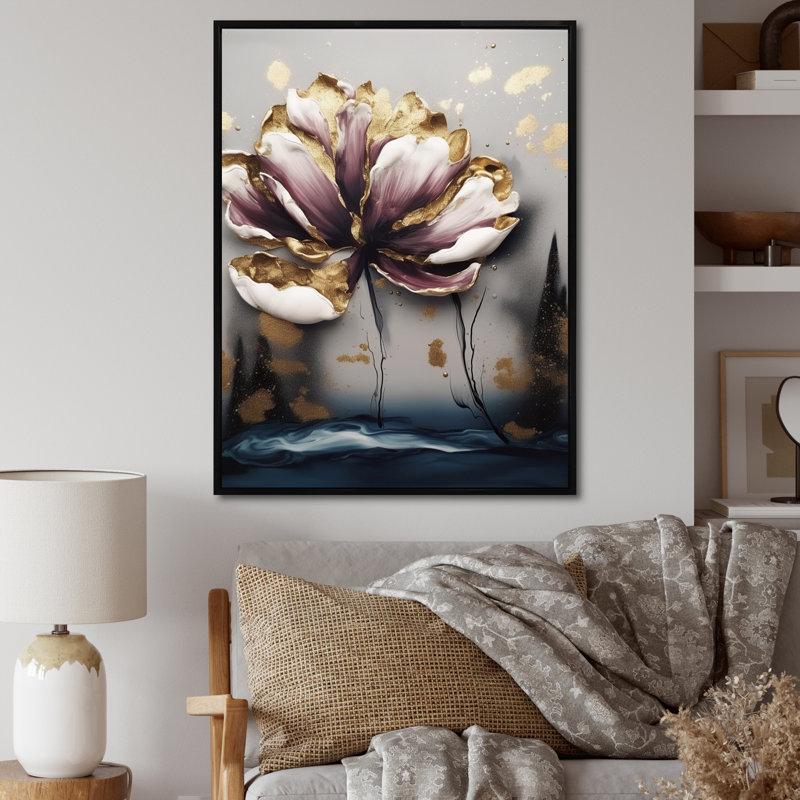 Tapisserie mauve violette II - reproduction, H 32 po x l 24 po x P 1 po, Cadre flottant noir