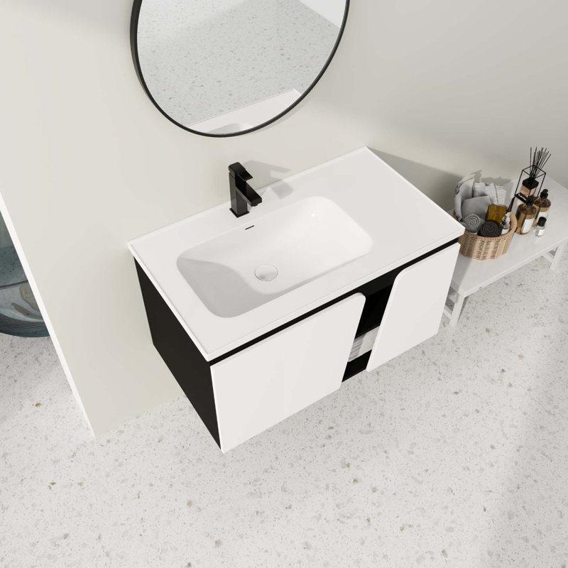 Meuble-lavabo flottant mural avec lavabo en céramique