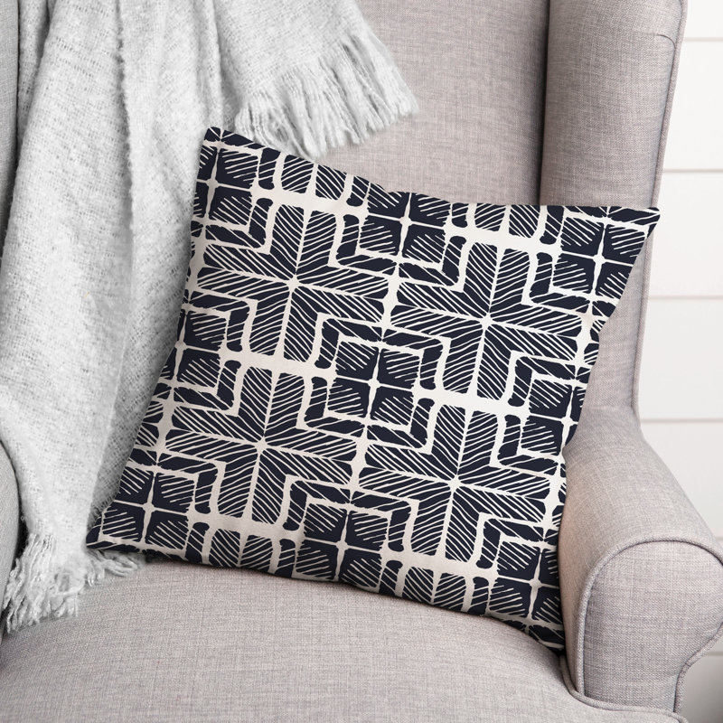 Checkered Outdoor Reversible Throw Pillow, Navy, 18" H x 18" W