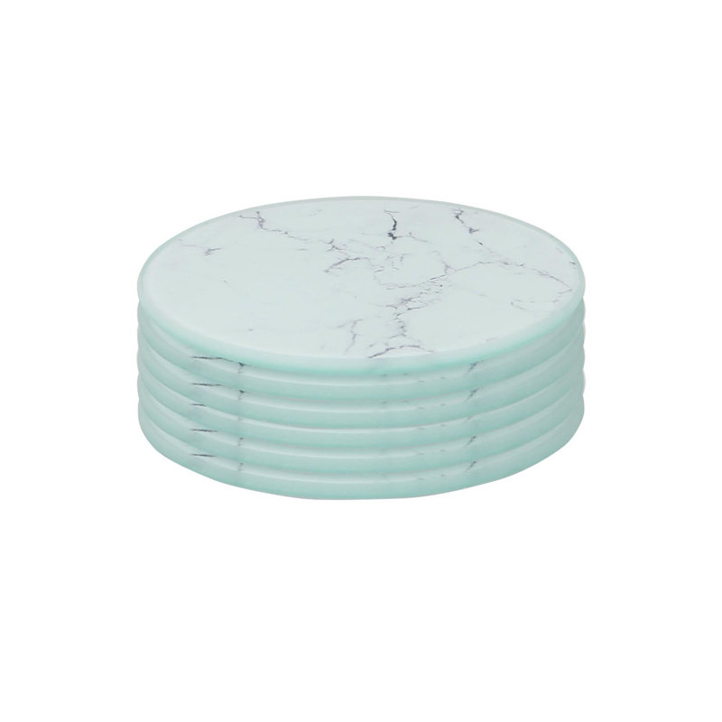 Harbour Housewares - Round Glass Coasters - White Marble Effect - Set of 6