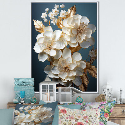 Décoration murale hortensia baroque blanc et or I - Hortensia