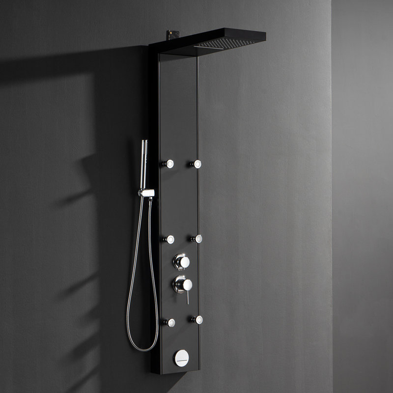 Système de panneau de douche à 6 jets de pluie avec jets de spa et pomme de douche à finition pluie avec finition en marbre noir