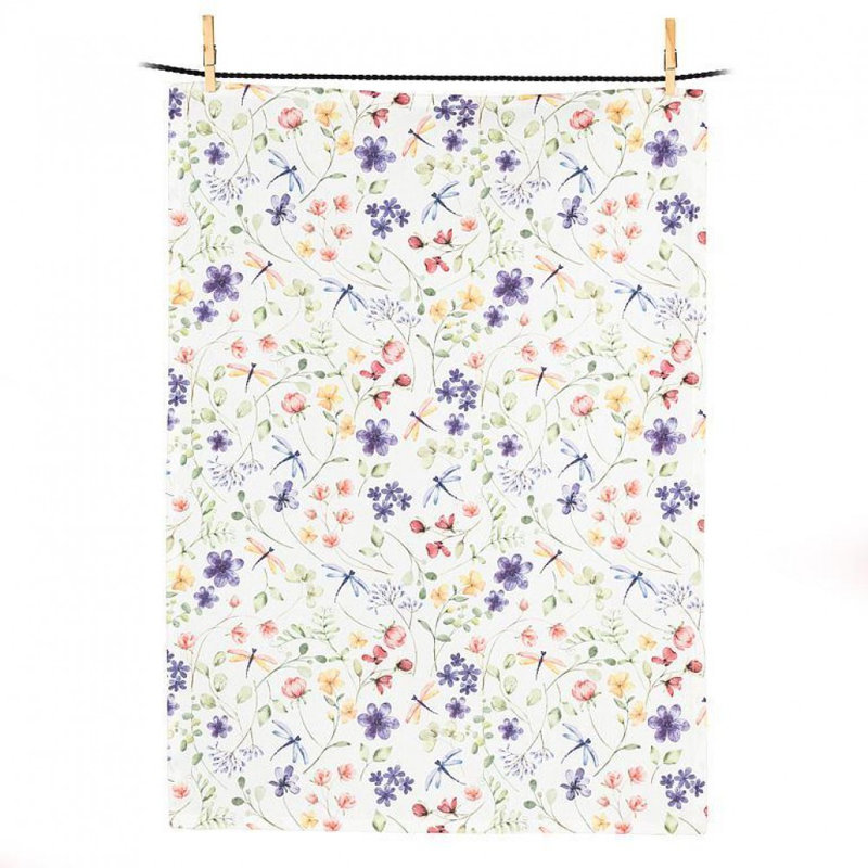 Dragonflies And Flowers Kitchen Tea Towel