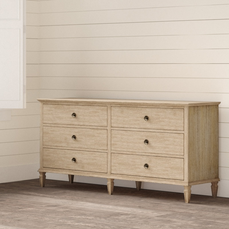 Mid-Century French-Inspired 6-Drawer Gray Dresser