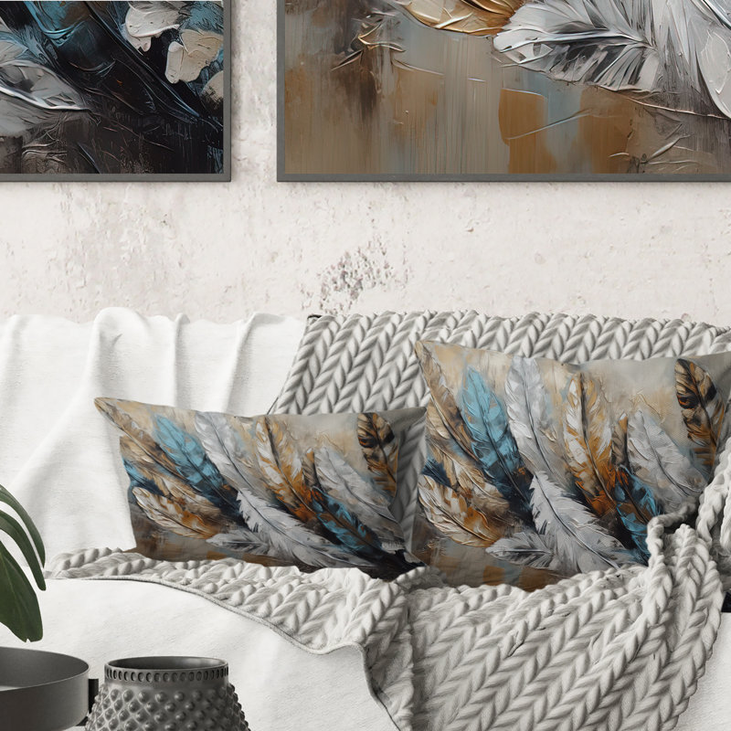 Coussin décoratif imprimé plumes dorées II - Glam Feather