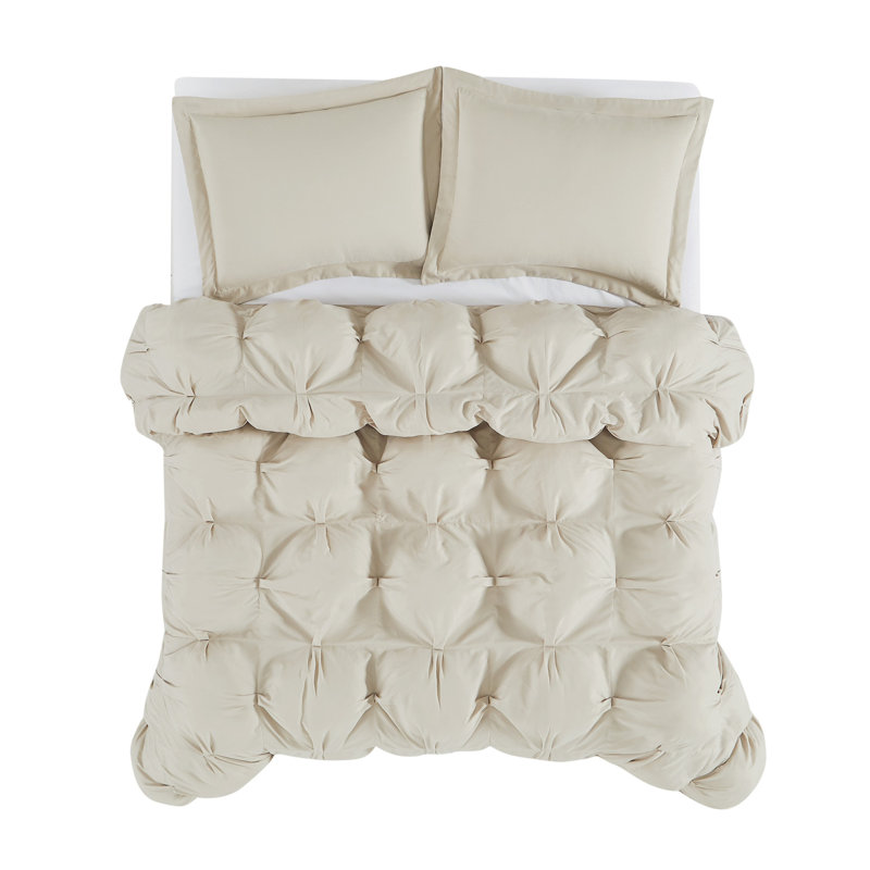 Beige Full Microfiber Cloud Puffer Comforter Set