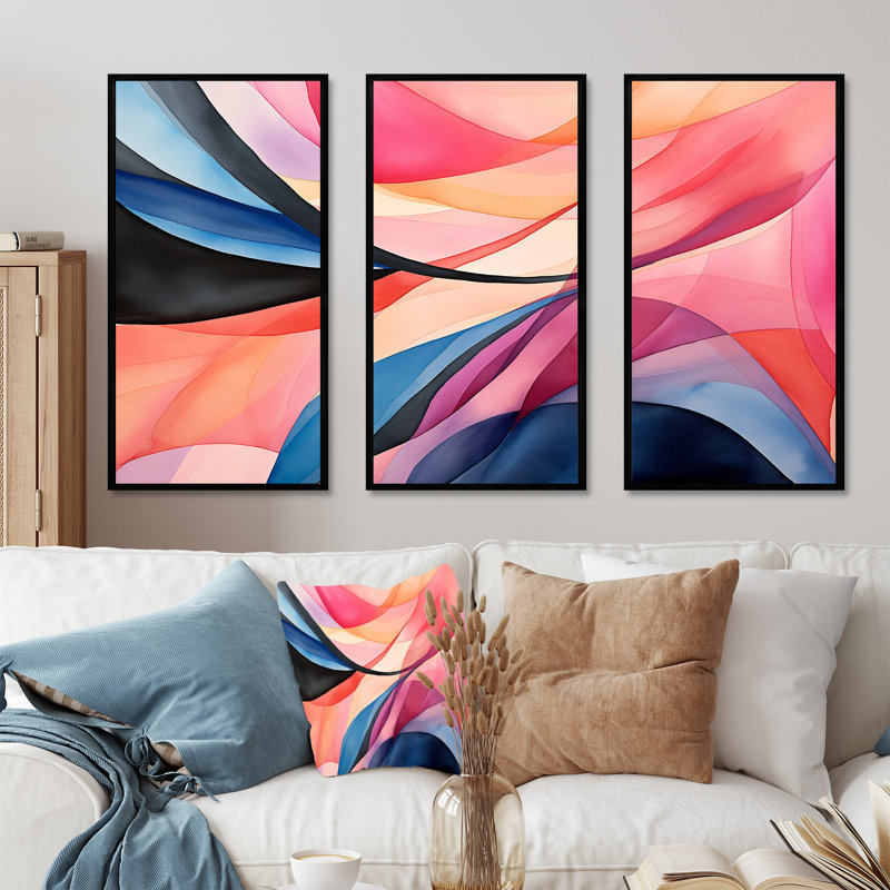 Geometric Soft Colours Patterns V - Geometric Wall Art, 28" H x 36" W x 1" D, Black Floater Framed