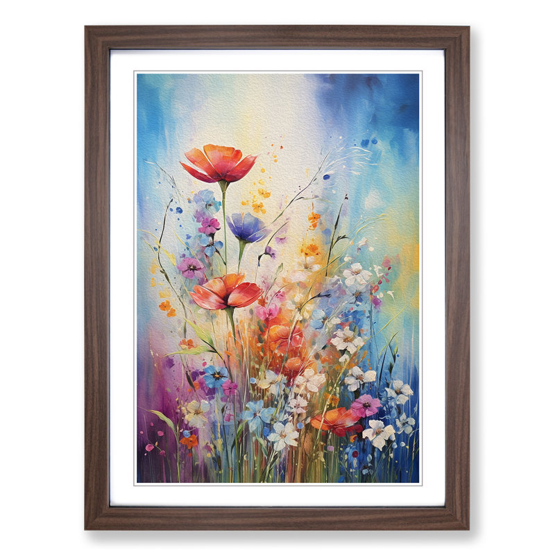 Wildflowers Abstract - Framed Print, 46cm H x 34cm W x 2cm D, Walnut