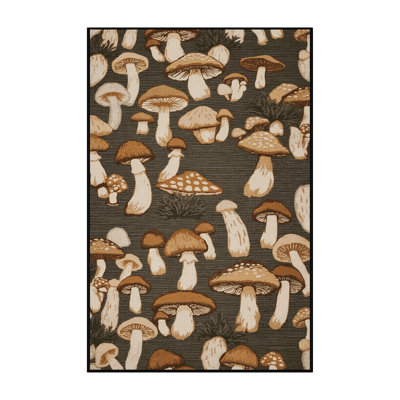 Machine Washable Botanical Brown Area Rug