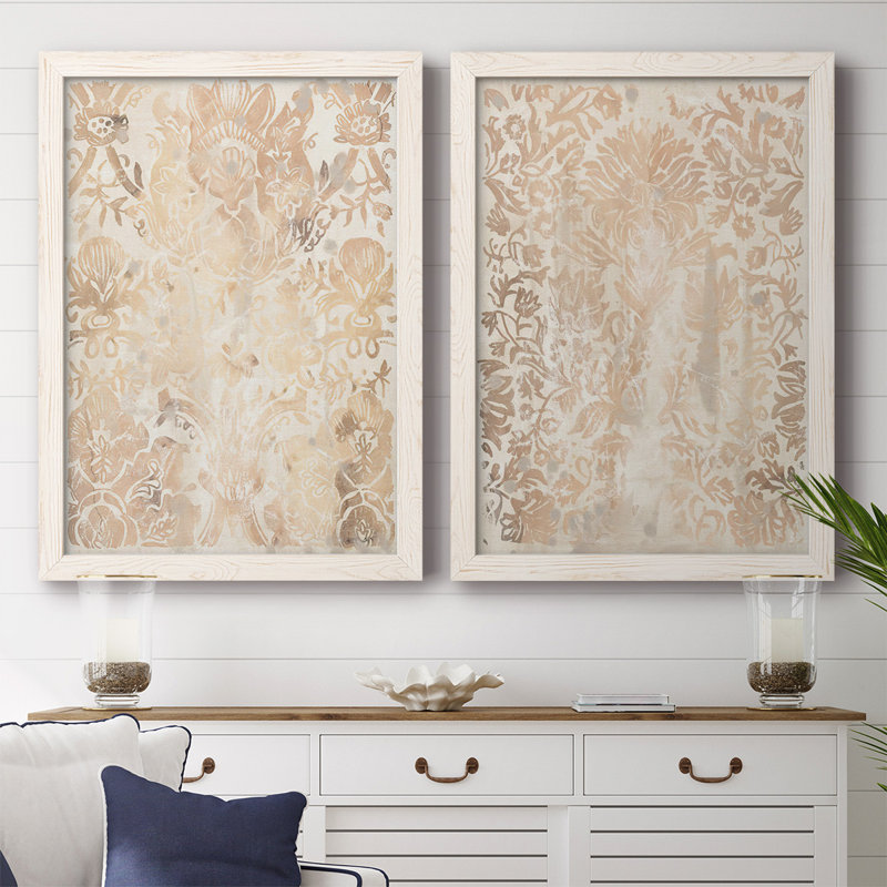 Toile encadrée noyer damassé de qualité supérieure III - prête à être accrochée, Blanc, H 31,5 po x l 88 po x P 1,5 po