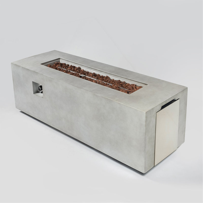Foyer de table 70 po au gaz propane, foyer d'extérieur rectangulaire en béton de 60000 BTU pour terrasse de jardin - Gris clair