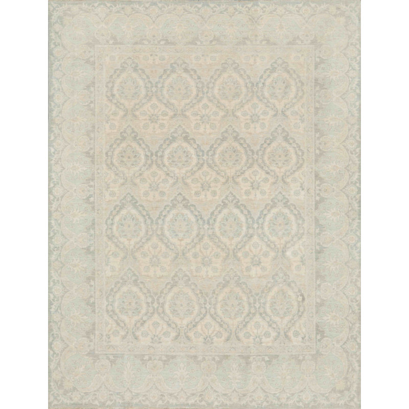 Tapis gris en laine noué à la main de conception unique 8 pi x 10 pi années 2010 Denver